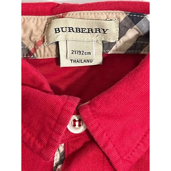 Burberry Toddler Polo Shirt Red Checkered Trim Short Sleeve 2Y Cotton - Picture 5 of 6